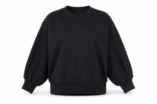 Front view of ASOS women’s black cotton pullover sweatshirt, size UK 4