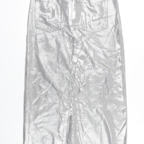 M&S Womens Silver Cotton Maxi Skirt Size 6 Tie