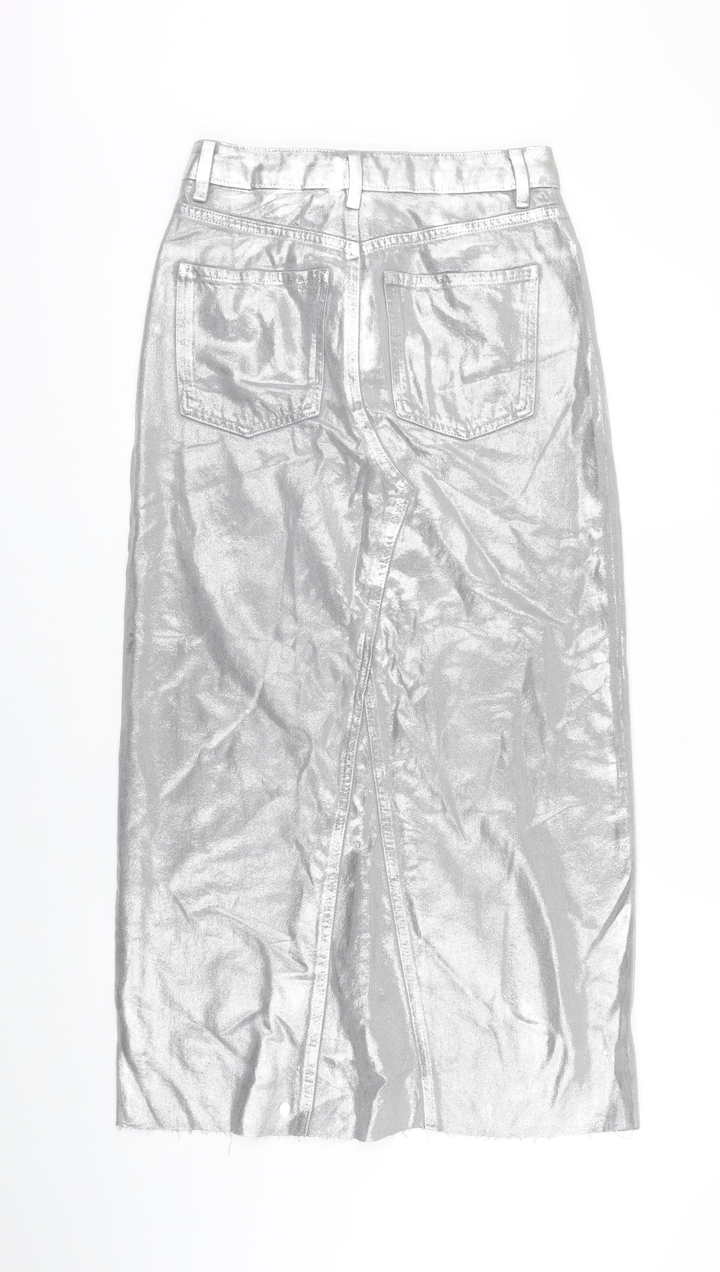 M&S Womens Silver Cotton Maxi Skirt Size 6 Tie