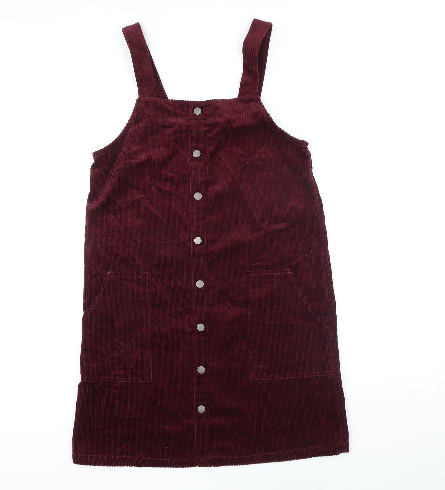 New Look Womens Red 100% Cotton Pinafore/Dungaree Dress Size 8 Square Neck