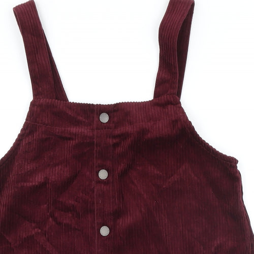 New Look Womens Red 100% Cotton Pinafore/Dungaree Dress Size 8 Square Neck