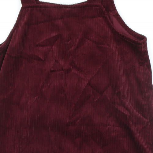 New Look Womens Red 100% Cotton Pinafore/Dungaree Dress Size 8 Square Neck