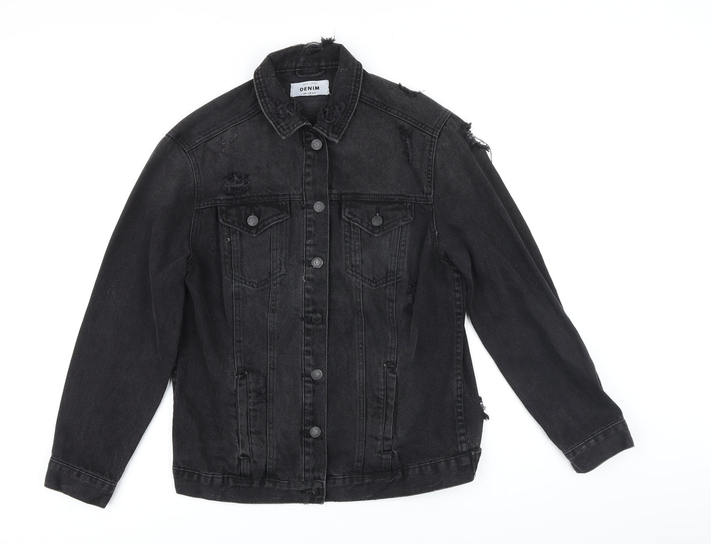 New Look Womens Black Jacket Size 8 Button - Distressed look