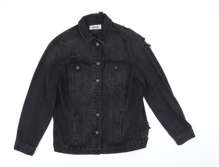 New Look Womens Black Jacket Size 8 Button - Distressed look