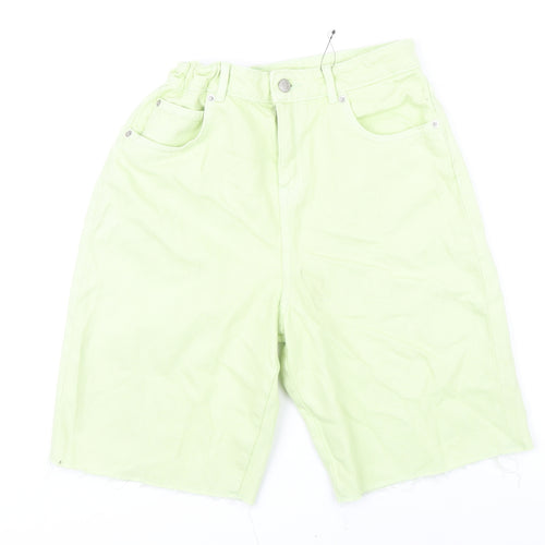 M&S Girls Green 100% Cotton Cut-Off Shorts Size 13-14 Years L10 in Regular Zip