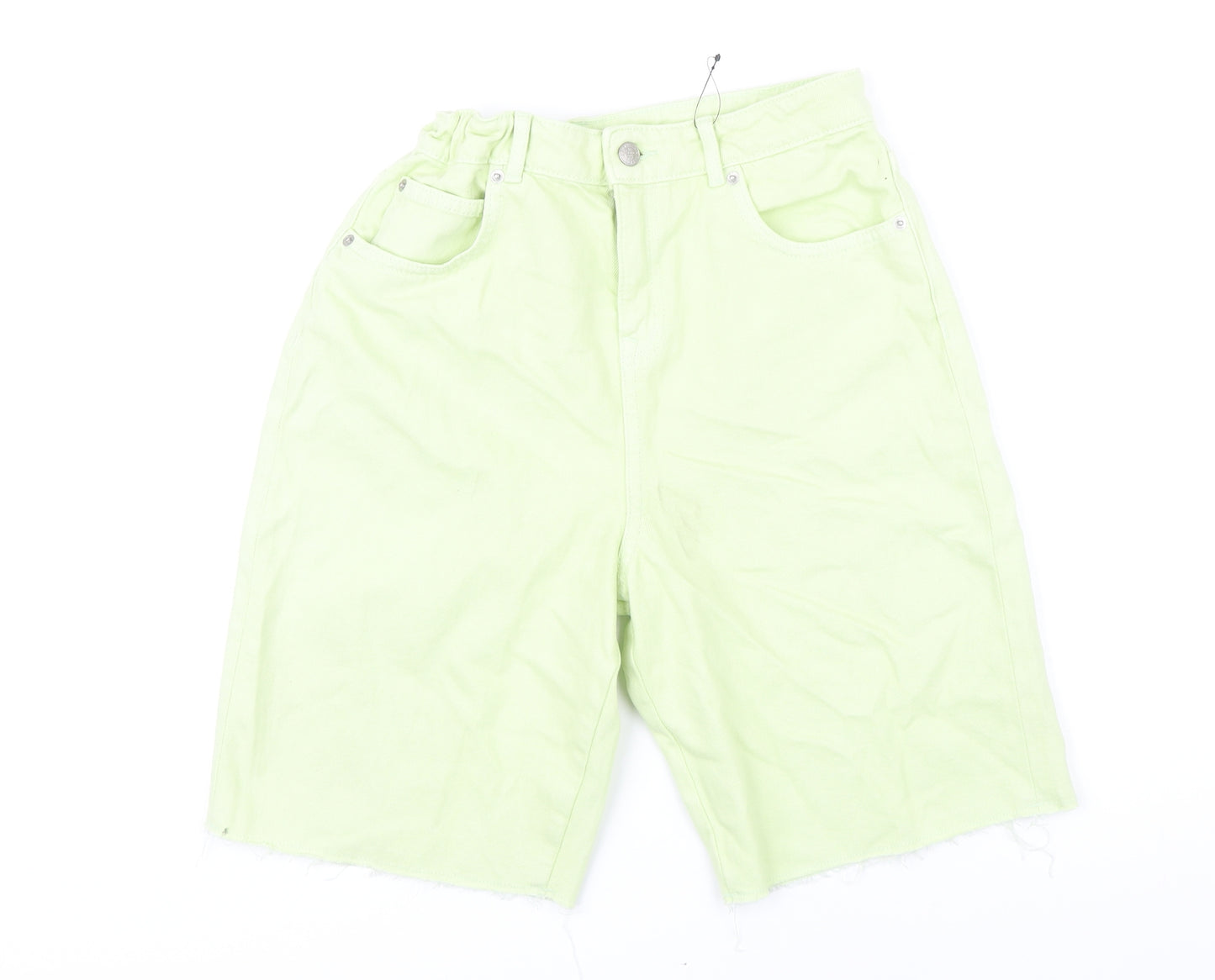 M&S Girls Green 100% Cotton Cut-Off Shorts Size 13-14 Years L10 in Regular Zip