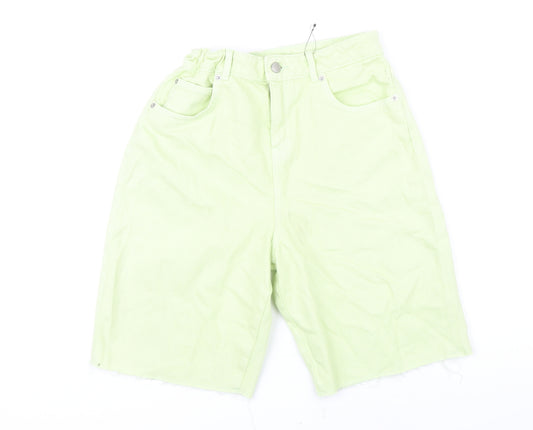 M&S Girls Green 100% Cotton Cut-Off Shorts Size 13-14 Years L10 in Regular Zip