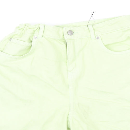 M&S Girls Green 100% Cotton Cut-Off Shorts Size 13-14 Years L10 in Regular Zip
