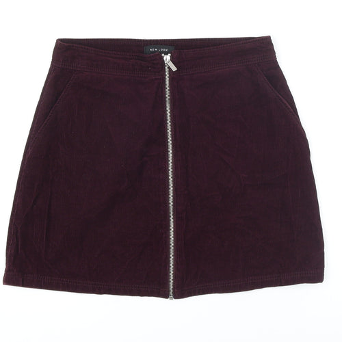 New Look Womens Purple Cotton Mini Skirt Size 10 Zip