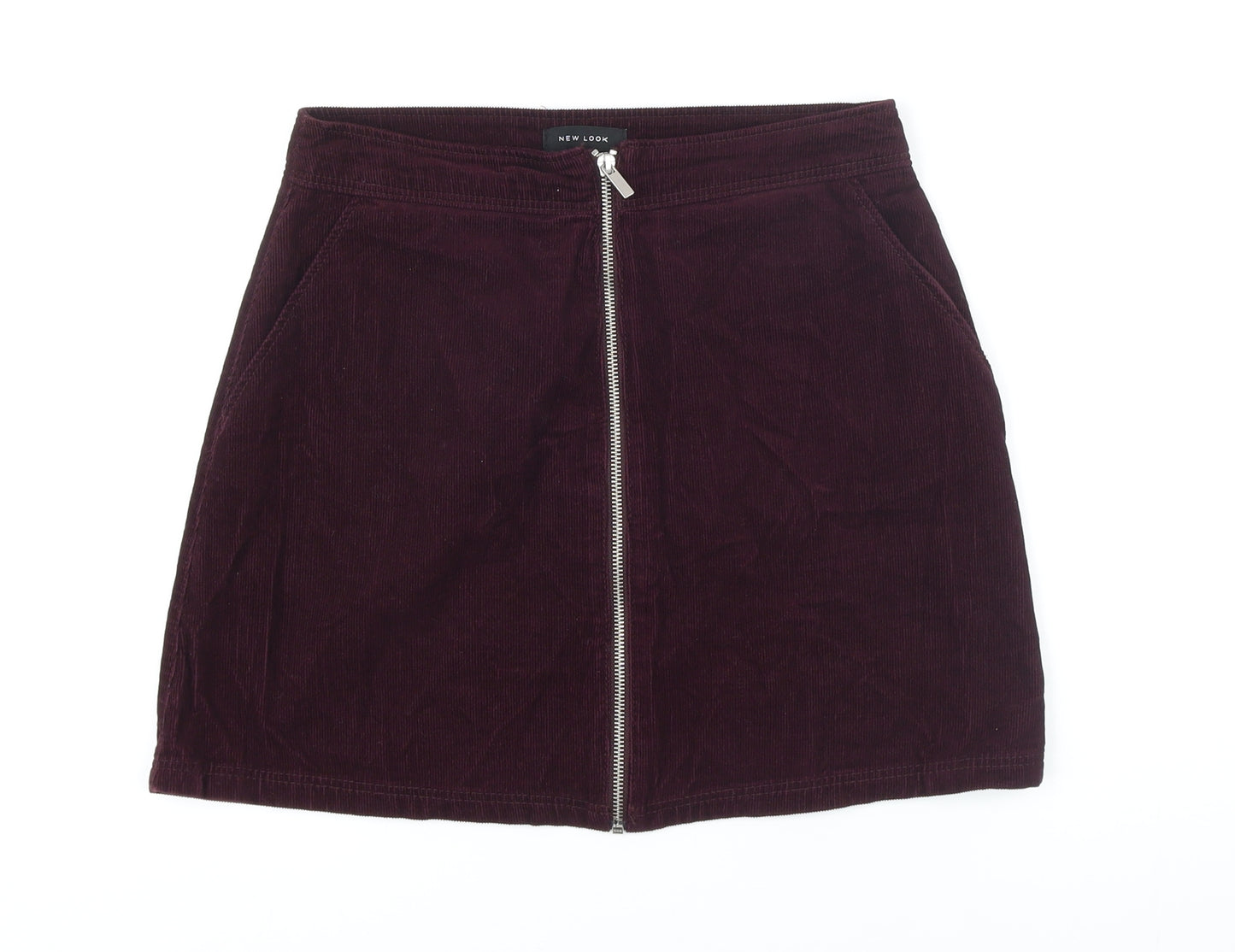 New Look Womens Purple Cotton Mini Skirt Size 10 Zip