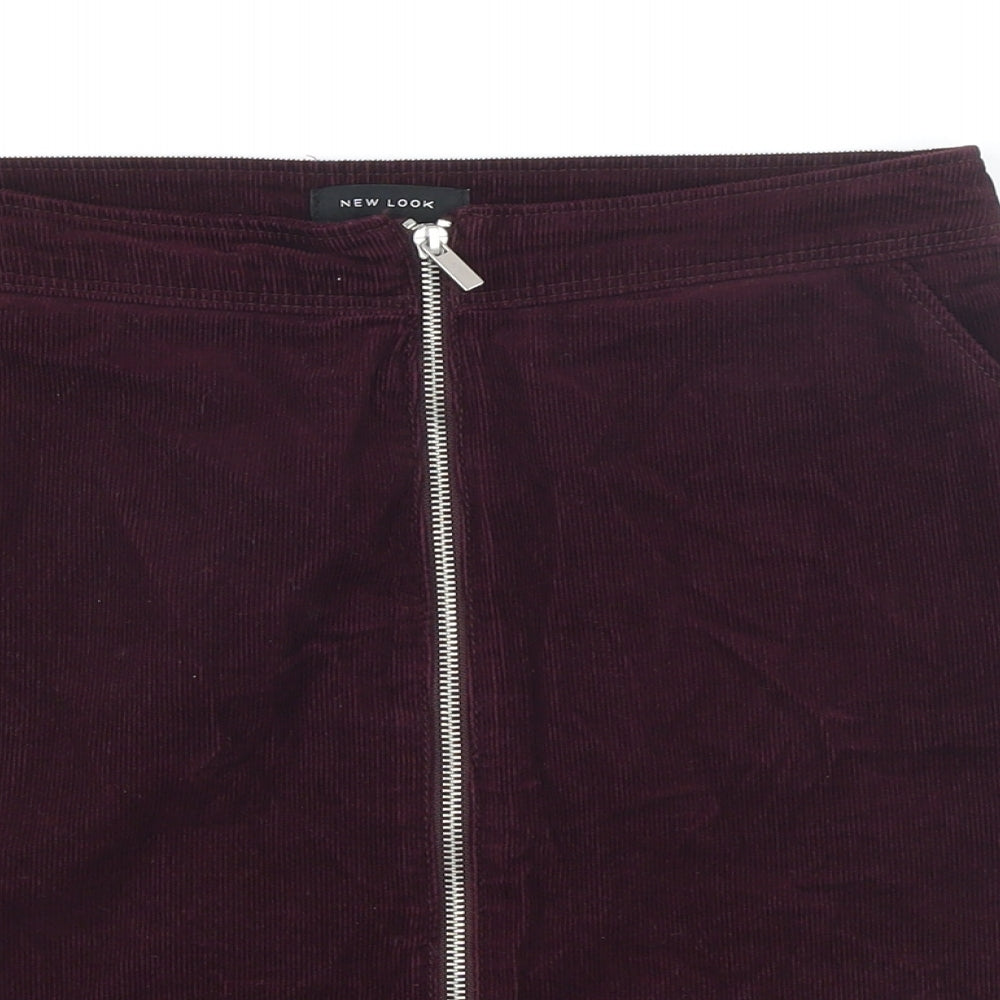 New Look Womens Purple Cotton Mini Skirt Size 10 Zip