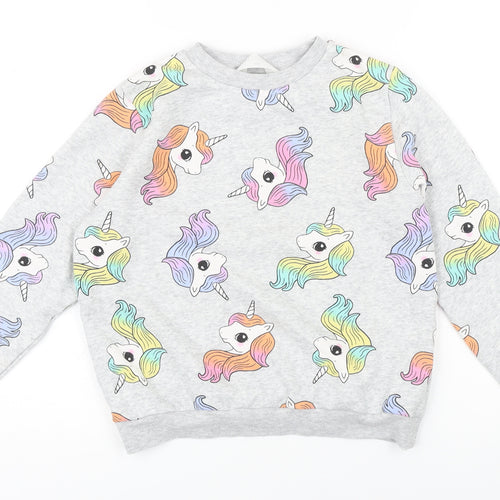 H&M Girls Grey Geometric Cotton Pullover Sweatshirt Size 9-10 Years - My little pony