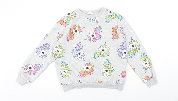 H&M Girls Grey Geometric Cotton Pullover Sweatshirt Size 9-10 Years - My little pony
