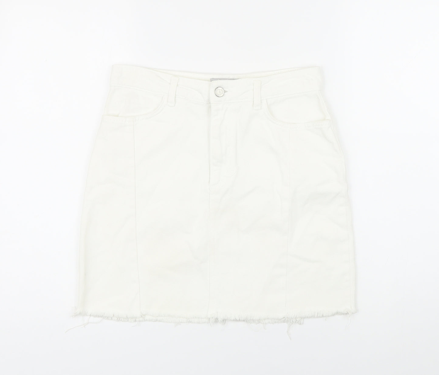 New Look Womens White Cotton Mini Skirt Size 10 Zip