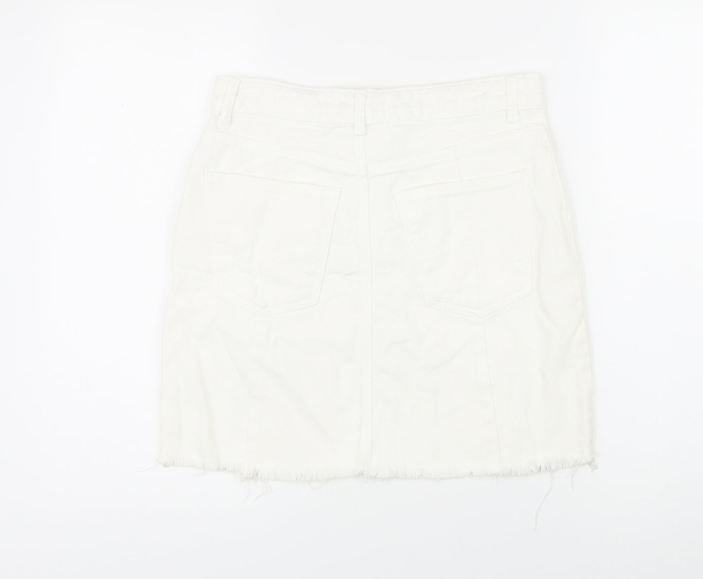 New Look Womens White Cotton Mini Skirt Size 10 Zip