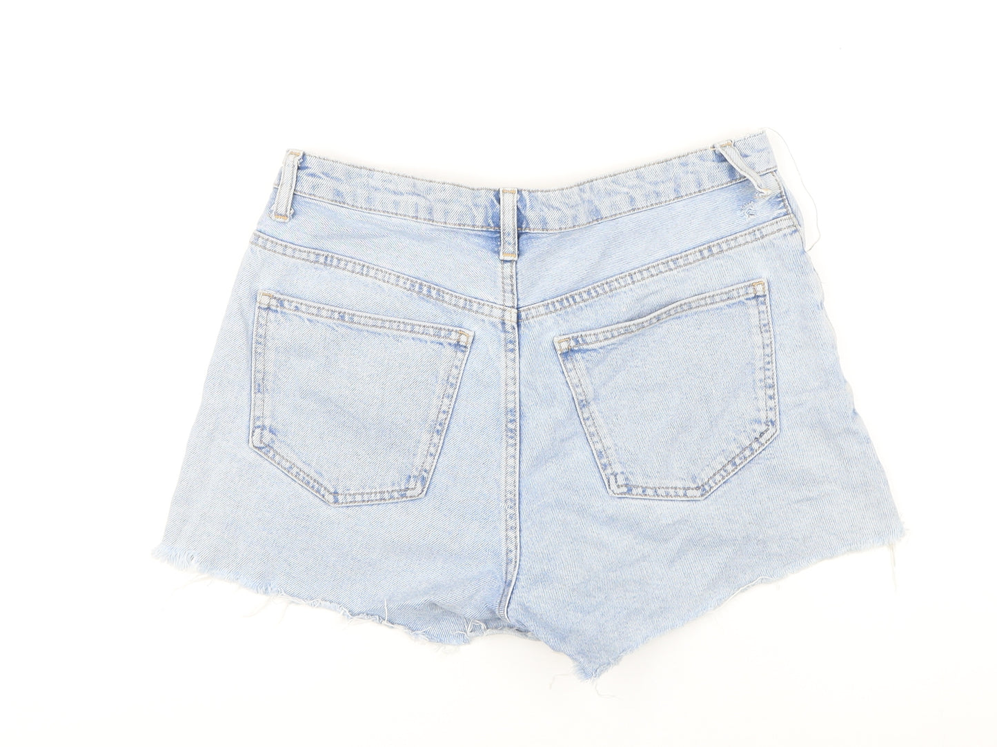 Topshop Womens Blue 100% Cotton Culotte Shorts Size 10 Regular Button