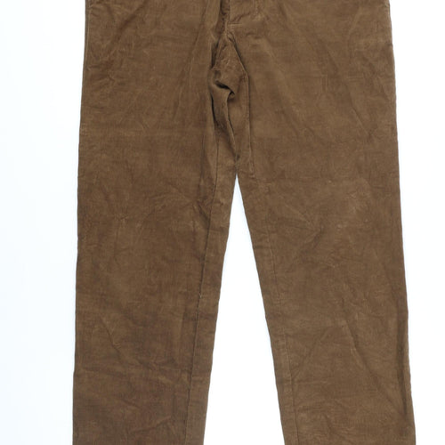 M&S Mens Brown Cotton Trousers Size 34 in L30 in Regular Zip