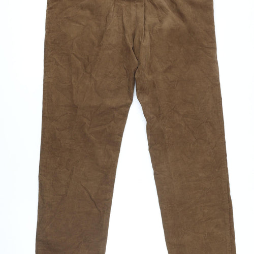 M&S Mens Brown Cotton Trousers Size 34 in L30 in Regular Zip