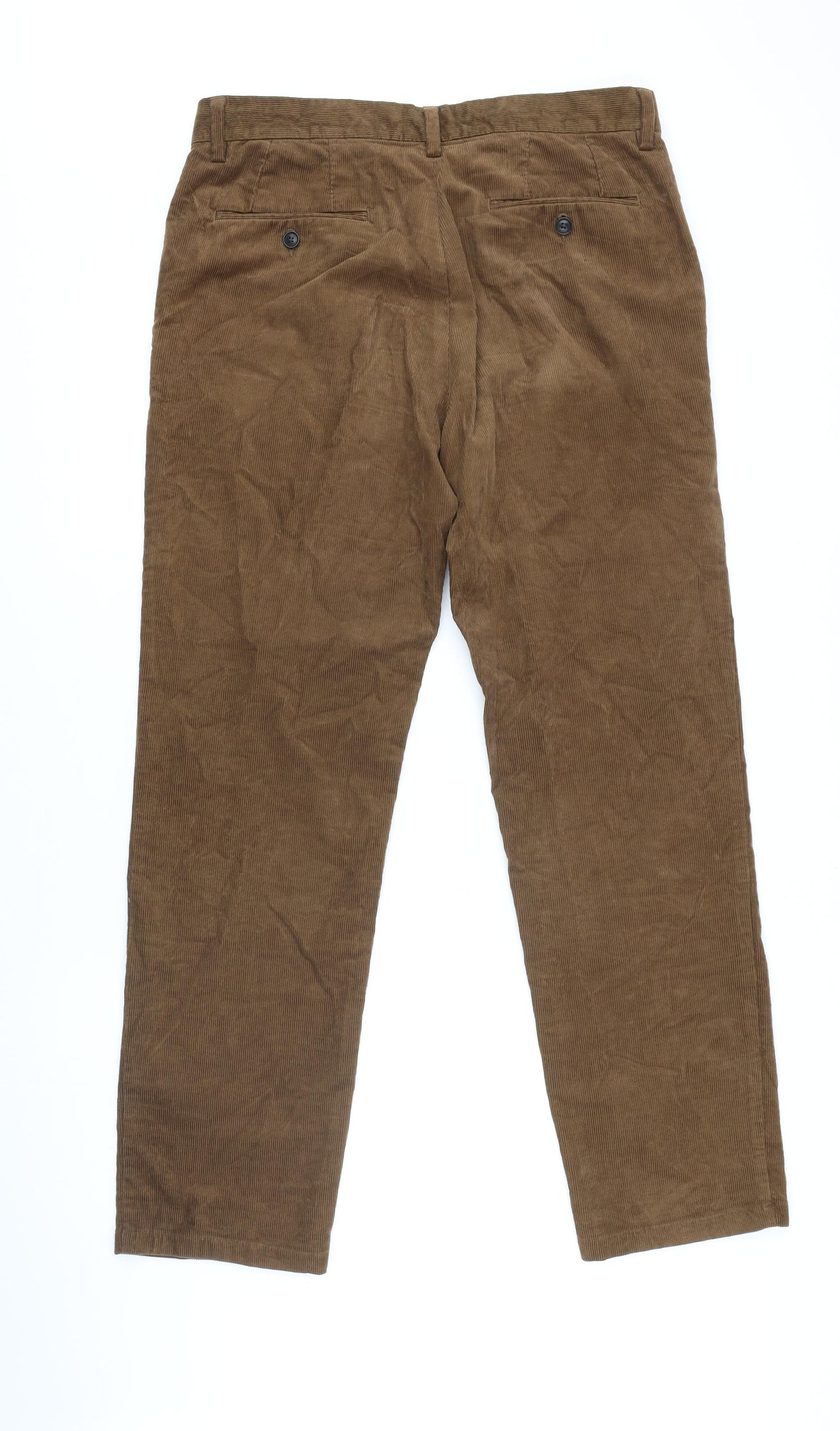 M&S Mens Brown Cotton Trousers Size 34 in L30 in Regular Zip