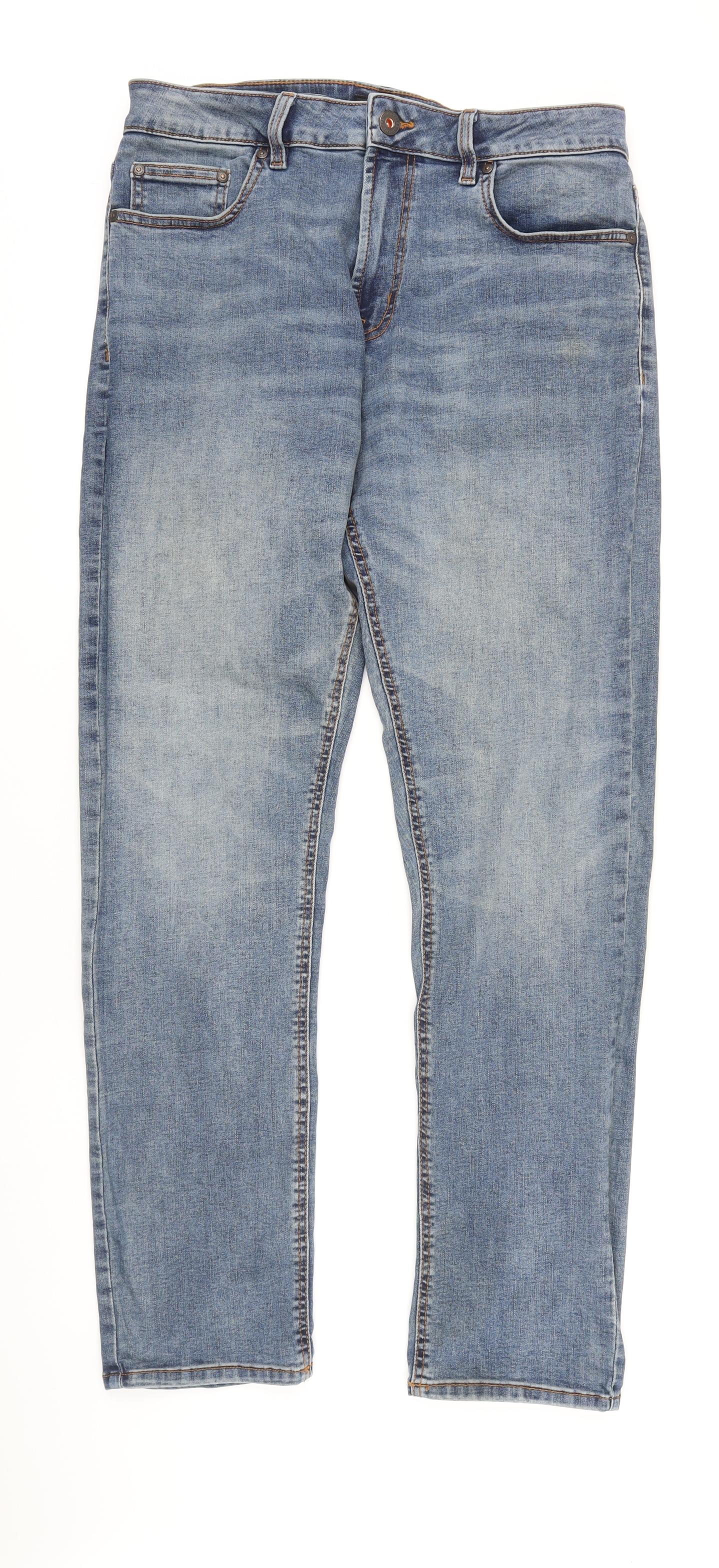 NEXT Womens Blue Cotton Blend Tapered Jeans Size 34 in L30 in Regular Zip