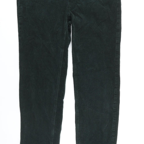 M&S Womens Green Cotton Trousers Size 18 L27 in Regular Tie