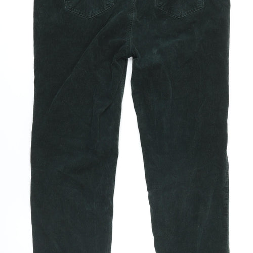 M&S Womens Green Cotton Trousers Size 18 L27 in Regular Tie