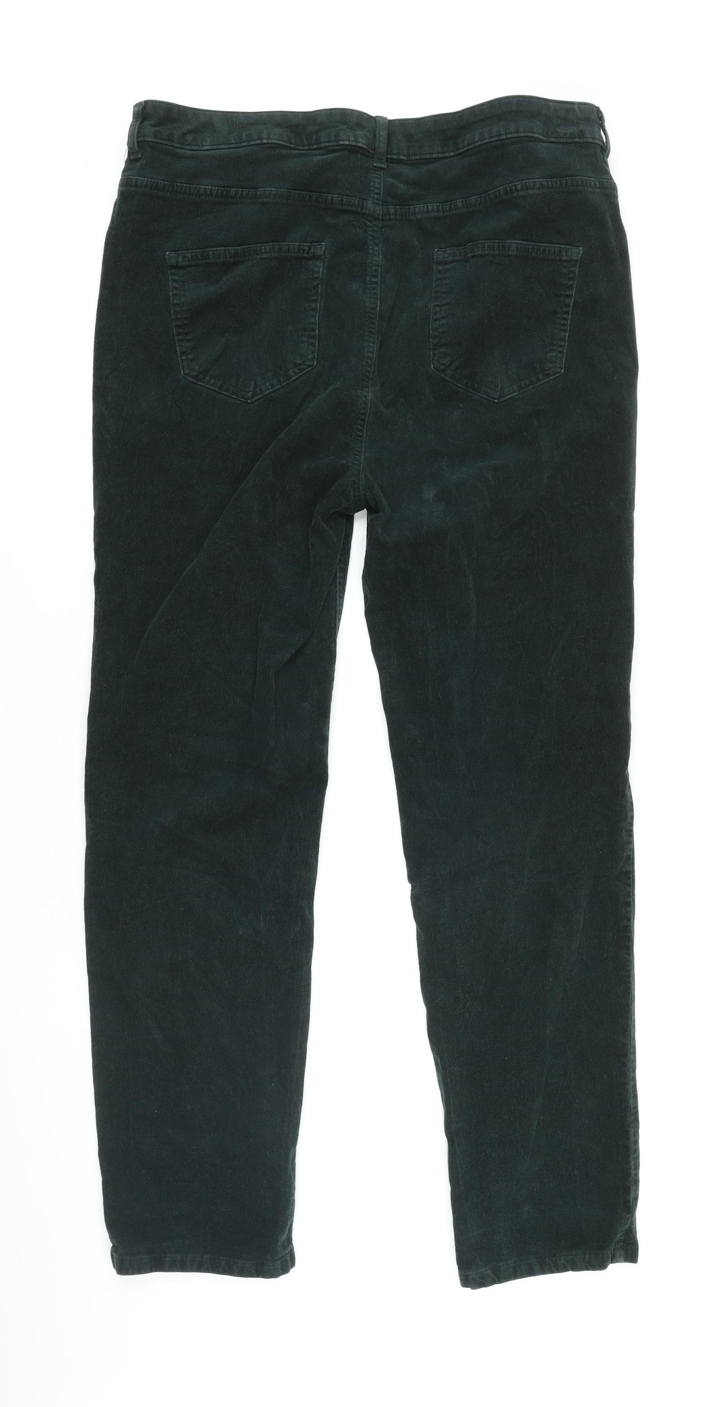 M&S Womens Green Cotton Trousers Size 18 L27 in Regular Tie