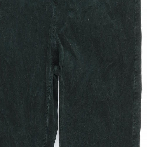M&S Womens Green Cotton Trousers Size 18 L27 in Regular Tie