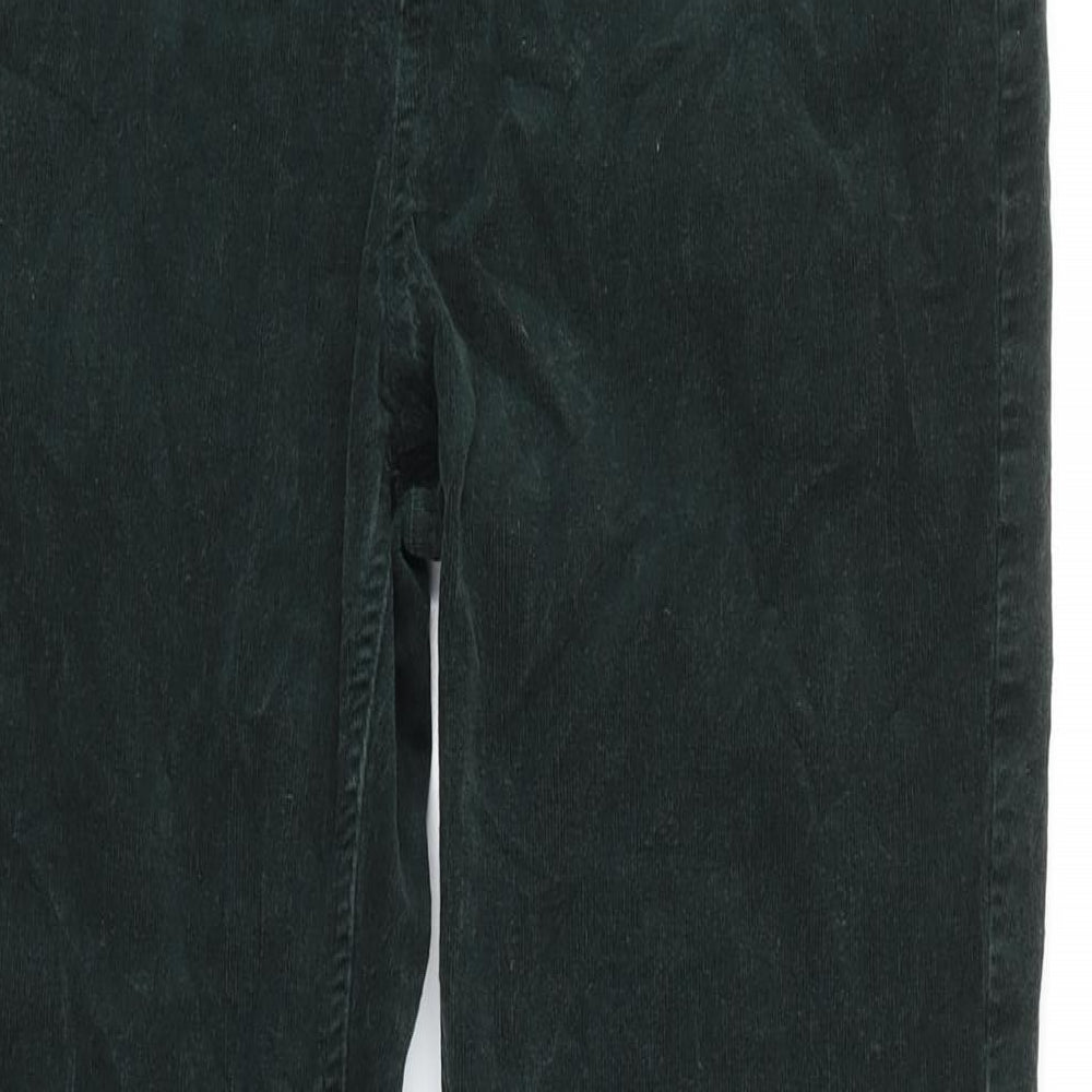 M&S Womens Green Cotton Trousers Size 18 L27 in Regular Tie