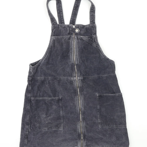 Top shop moto Womens Grey 100% Cotton Pinafore/Dungaree Dress Size 12 Square Neck