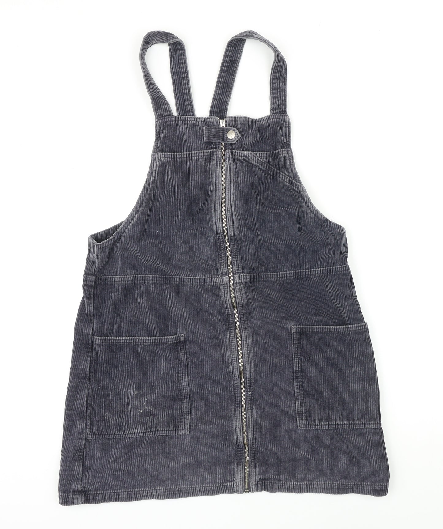 Top shop moto Womens Grey 100% Cotton Pinafore/Dungaree Dress Size 12 Square Neck