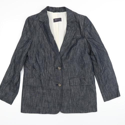 M&S Womens Blue Jacket Blazer Size 10 Button