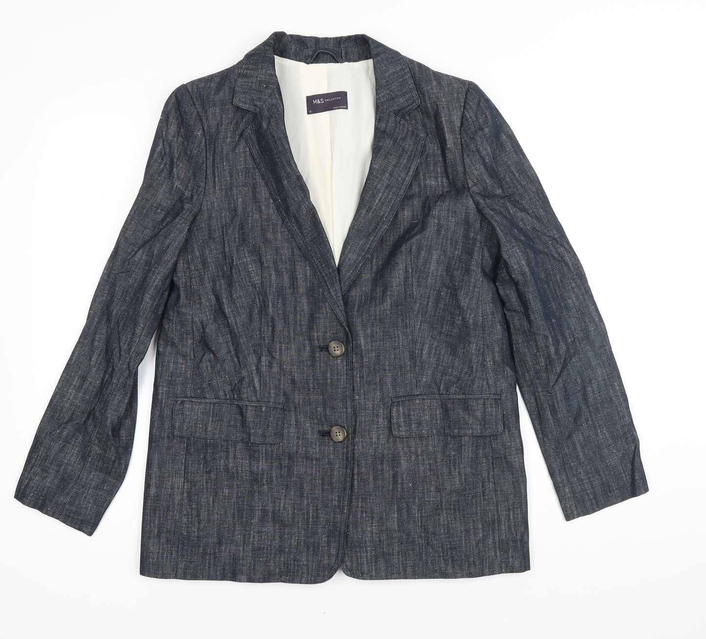 M&S Womens Blue Jacket Blazer Size 10 Button