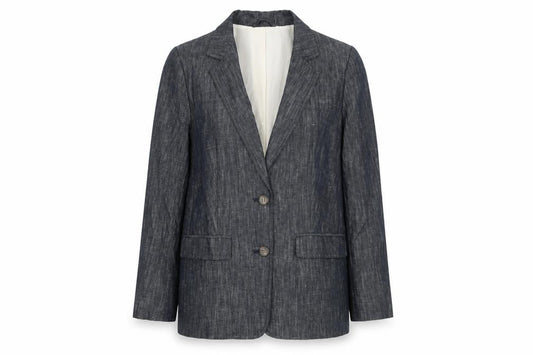 Front view of Marks & Spencer women’s blue jacket blazer, size UK 10, button