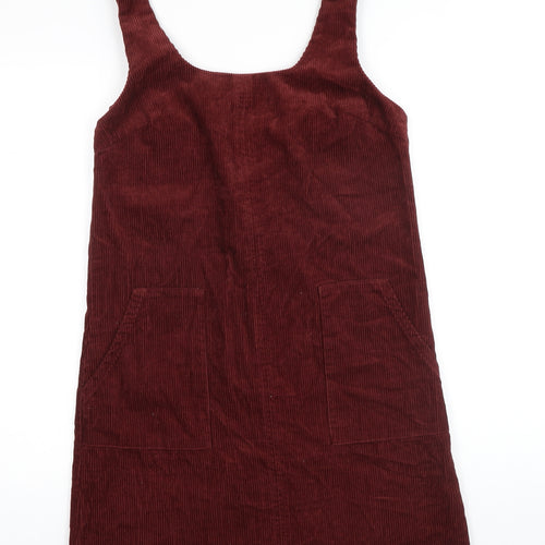 New Look Womens Red 100% Cotton Pinafore/Dungaree Dress Size 10 Scoop Neck Tie