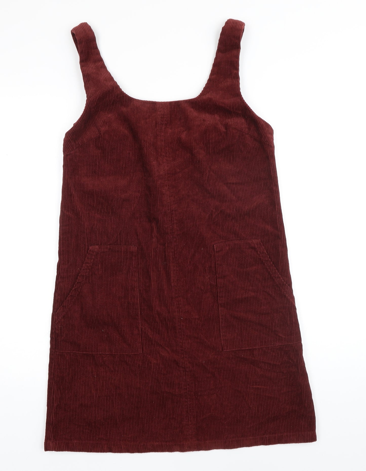 New Look Womens Red 100% Cotton Pinafore/Dungaree Dress Size 10 Scoop Neck Tie