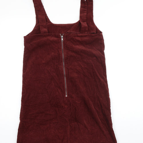 New Look Womens Red 100% Cotton Pinafore/Dungaree Dress Size 10 Scoop Neck Tie