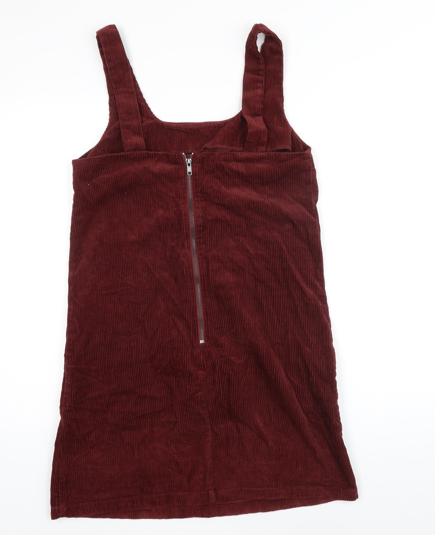 New Look Womens Red 100% Cotton Pinafore/Dungaree Dress Size 10 Scoop Neck Tie