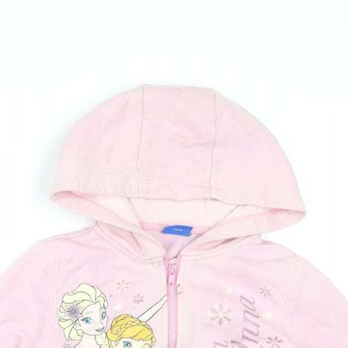 Disney Girls Pink Cotton Full Zip Hoodie Size 6-7 Years Zip - Frozen Anna & Elsa