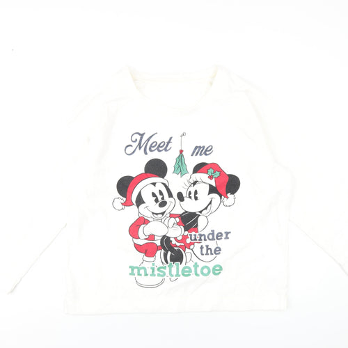 Disney Womens White Cotton Pullover Sweatshirt Size 16 Pullover - Mickey and Minnie Mouse Christmas