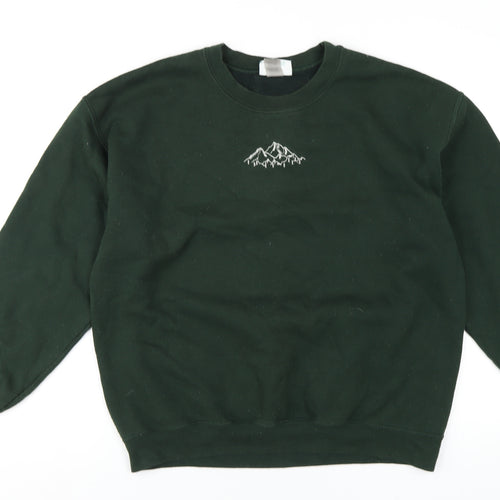 Bobbins Broider Womens Green Cotton Pullover Sweatshirt Size L Pullover