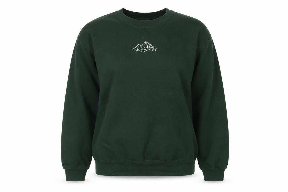 Front view of Bobbins Broider women’s green cotton pullover sweatshirt, size L, pullover