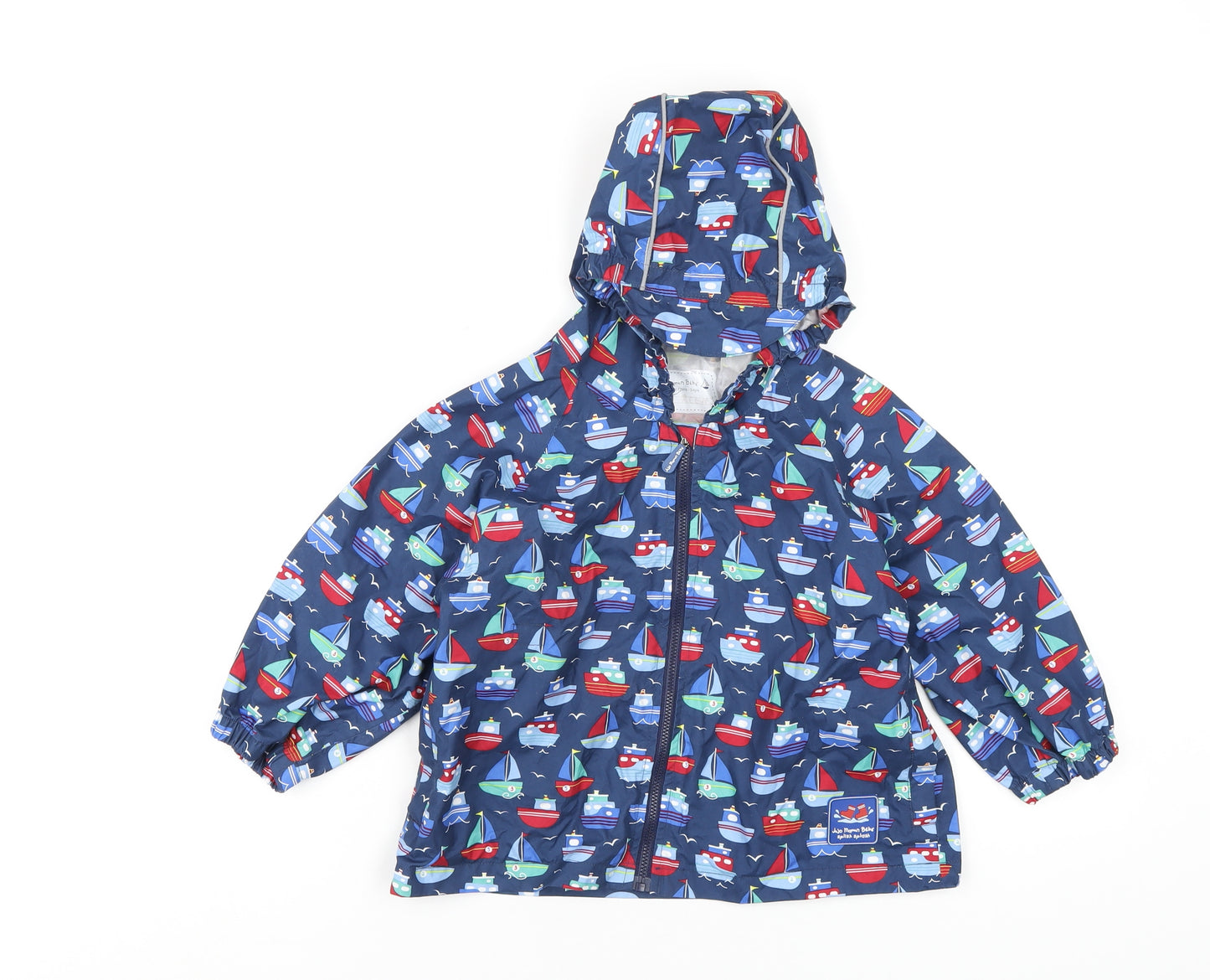 JoJo Maman Bébé Boys Blue Geometric Rain Coat Coat Size 3-4 Years Zip