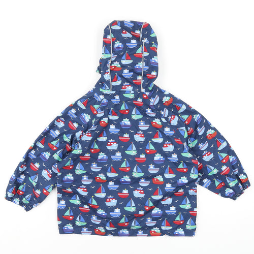 JoJo Maman Bébé Boys Blue Geometric Rain Coat Coat Size 3-4 Years Zip