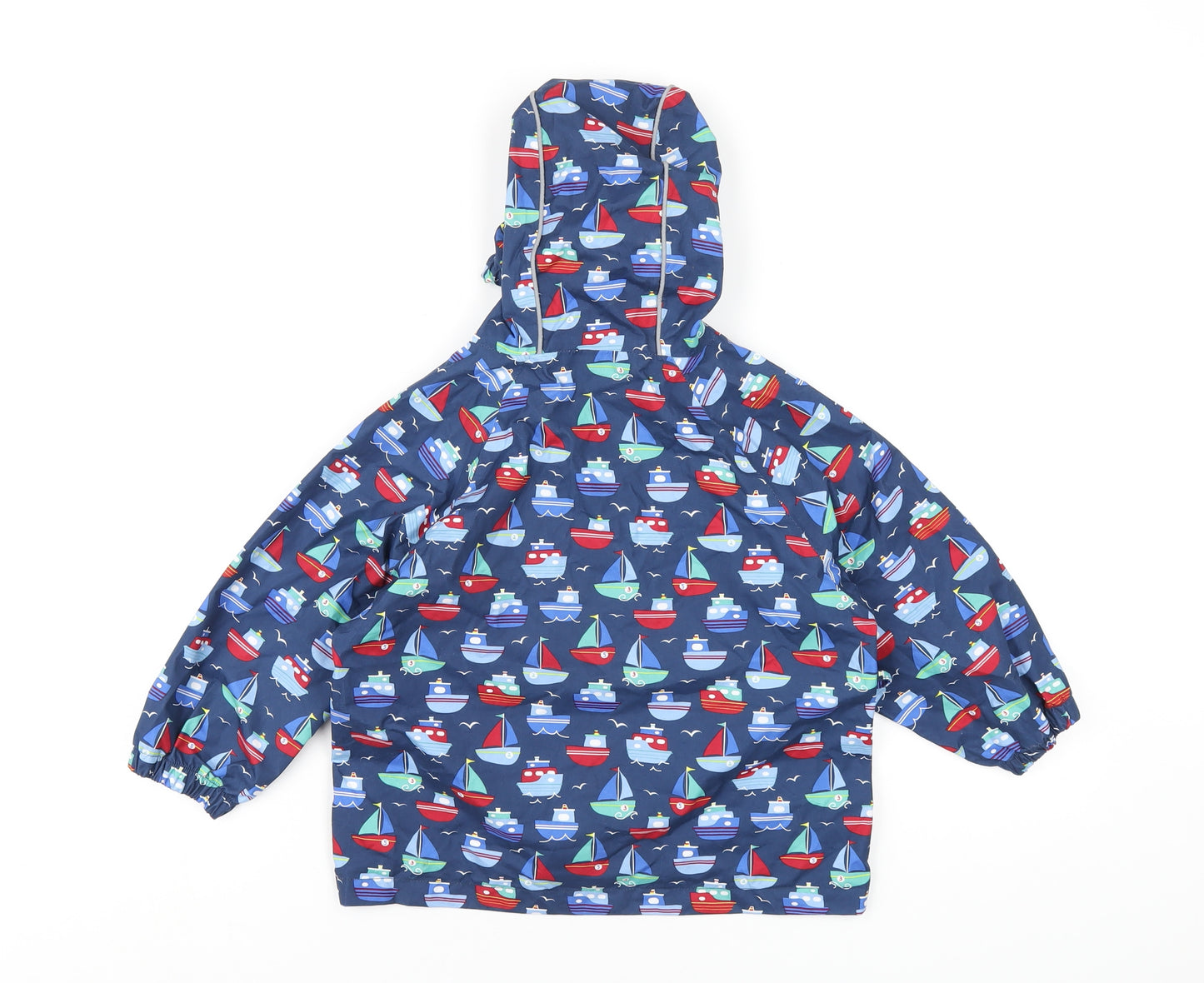 JoJo Maman Bébé Boys Blue Geometric Rain Coat Coat Size 3-4 Years Zip