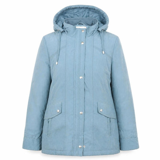 Front view of EWM women’s blue jacket coat, size UK 12, zip