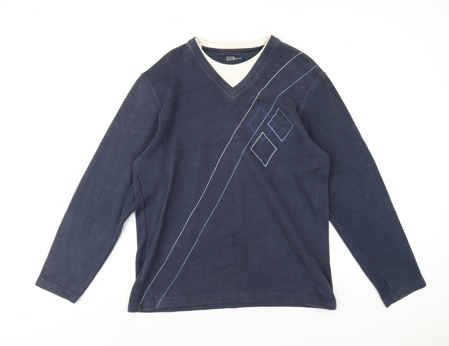 Easy Mens Blue Cotton Pullover Sweatshirt Size M