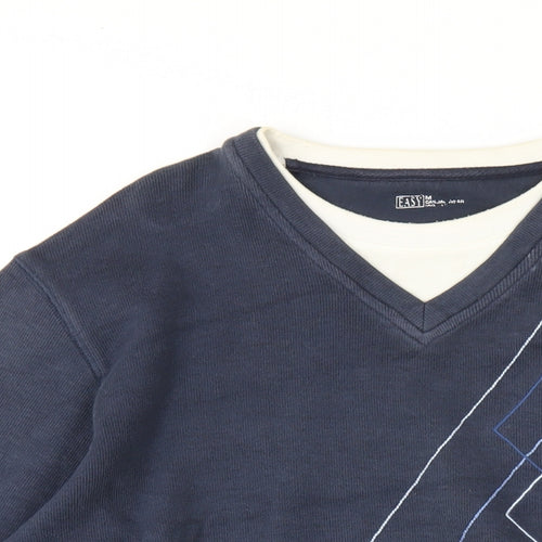 Easy Mens Blue Cotton Pullover Sweatshirt Size M