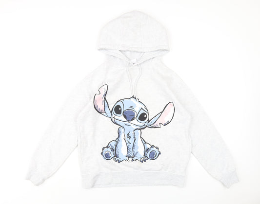 Disney Womens Grey Cotton Pullover Hoodie Size 10 Pullover - Lilo & Stitch