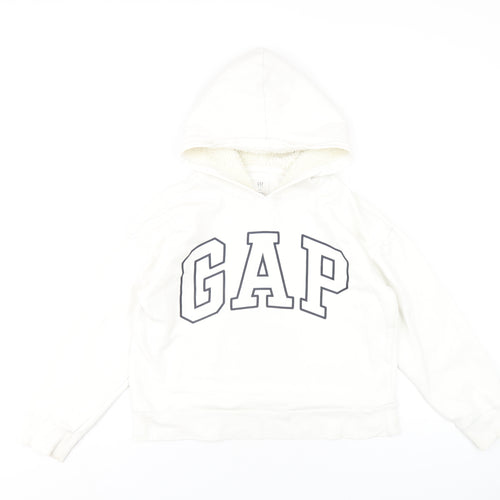 Gap Girls White Cotton Pullover Hoodie Size 10 Years Pullover